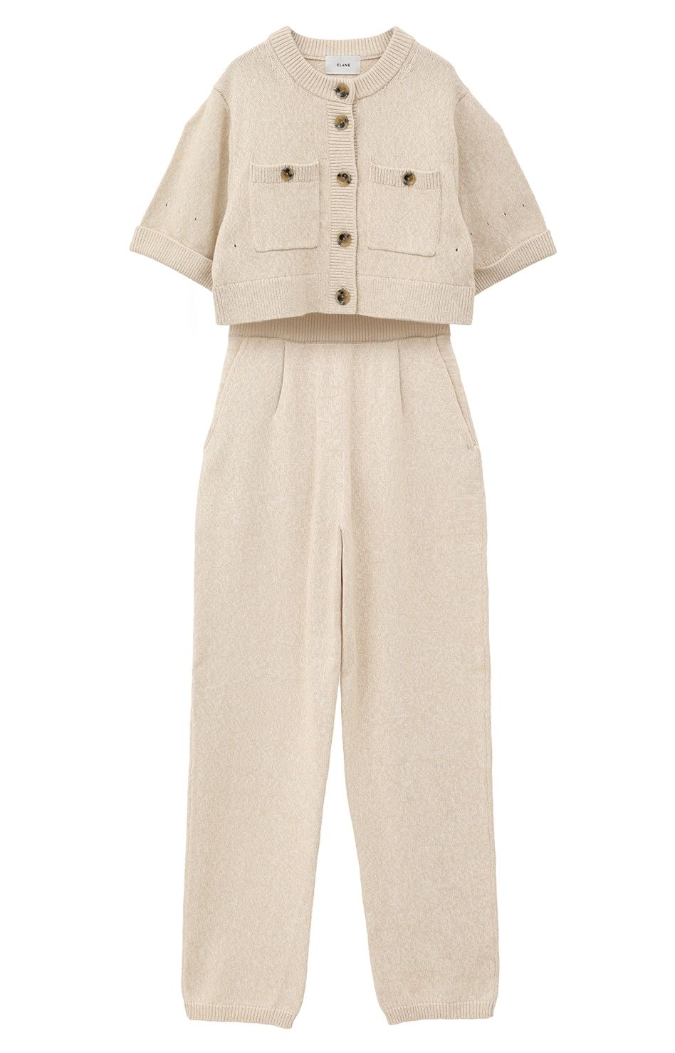 カーディガン - ニットパンツセット / HALF SLEEVE KNIT TOPS & PANTS SET -IVORY