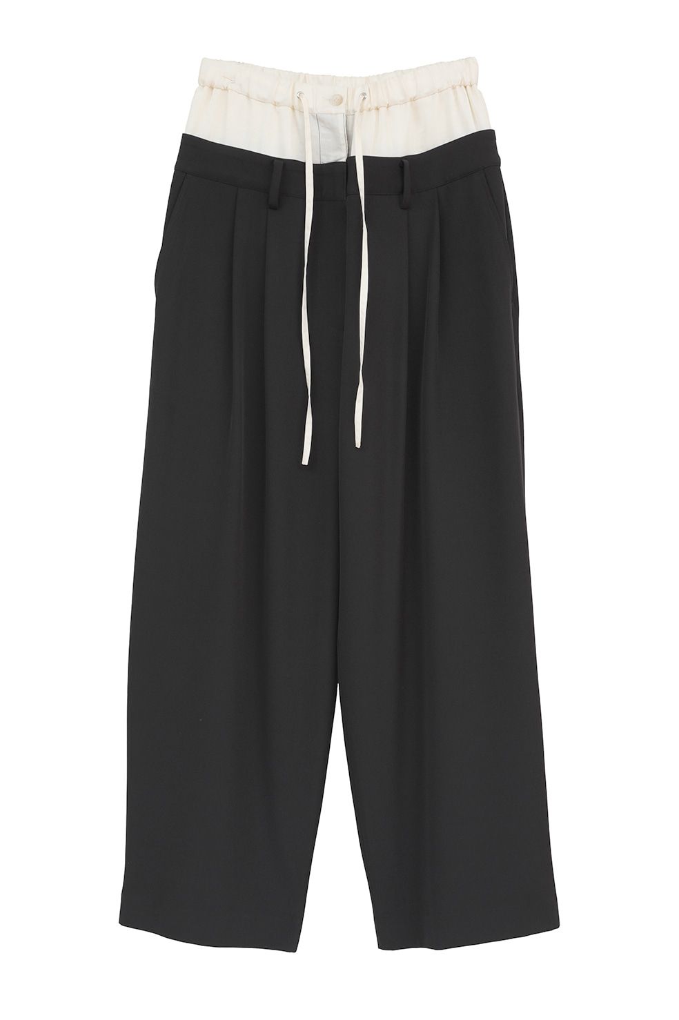 ダブルレイヤード スラックス - W WAIST WIDE SLACKS (BLACK)