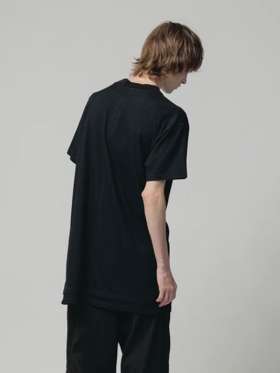 レイヤードデザイン半袖ティーシャツ - cotton jersey s/s t-shirt - BLACK