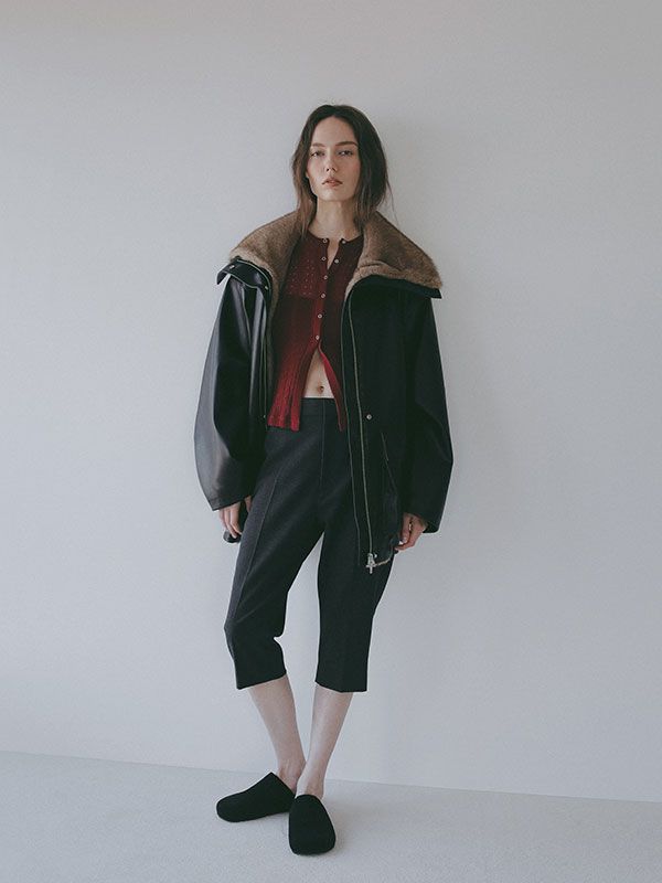 パターンスティッチシアーニットカーディガン （ BURGUNDY)