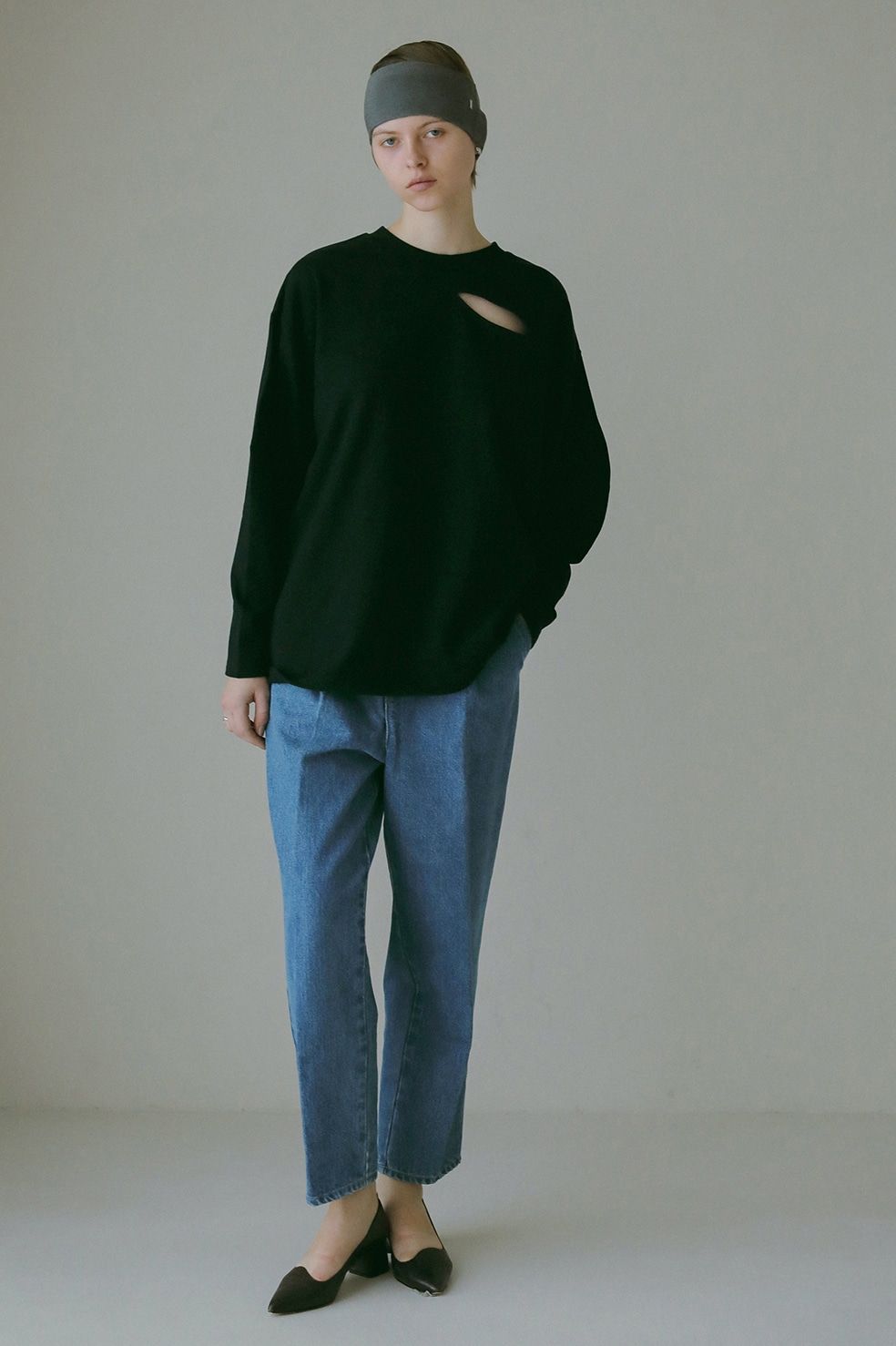 SLIT LONG TEE BLACK - スリット ロングスリーブ カットソー