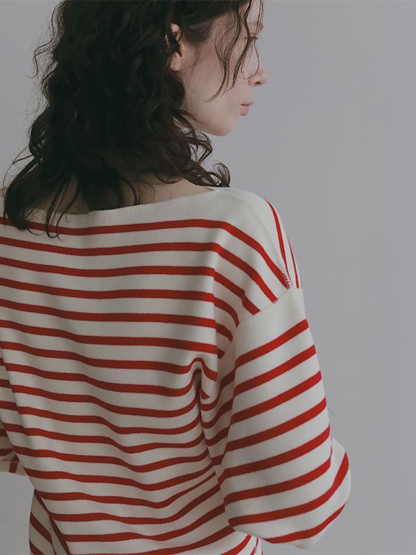 ボートネックニットプルオーバー （RED)