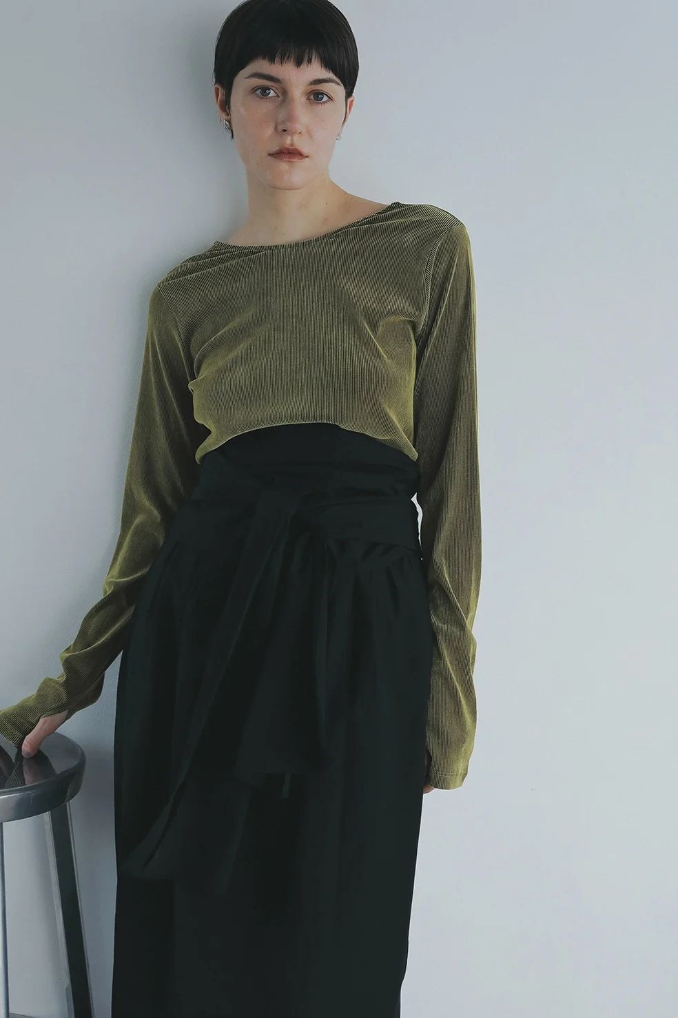 チュール フロッキー ストライプ トップス - TULLE FLOCKED STRIPE TOPS (YELLOW)