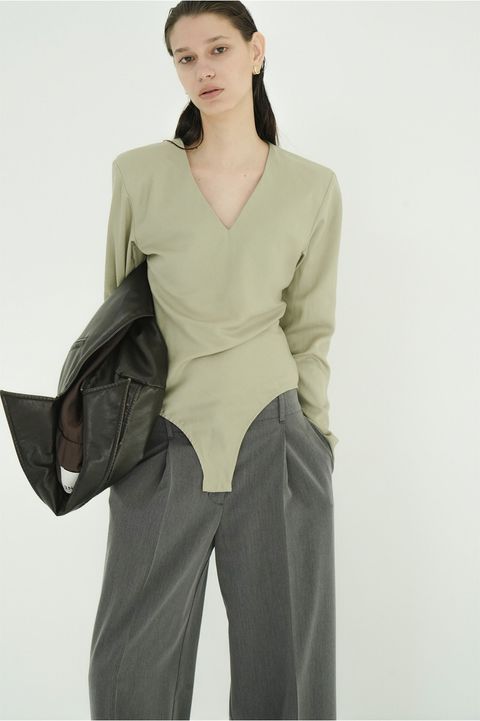 ブイネックボディスーツ - V NECK POWER SHOULDER BODYSUIT(MOSS GREEN)