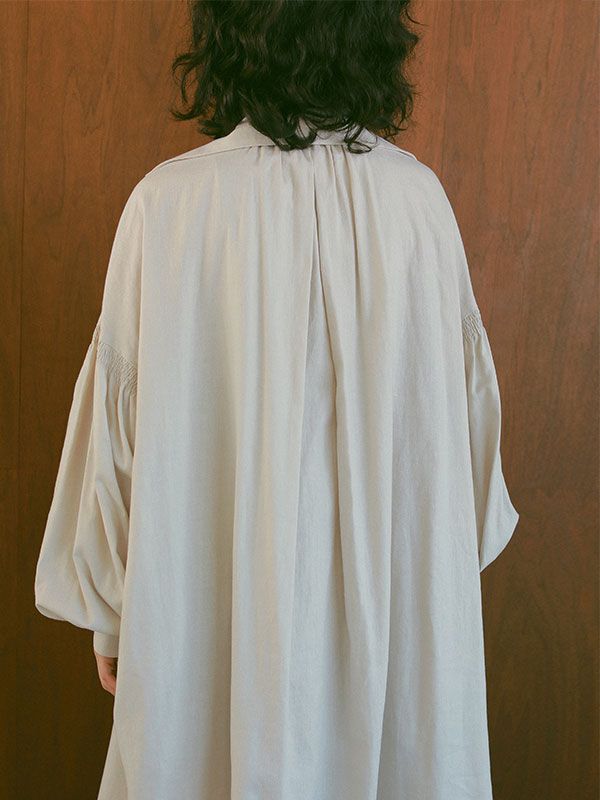 コットンリネンボリュームワンピース - LIGHT BEIGE