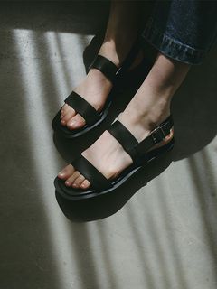 ダブルストラップレザーサンダル - BLACK