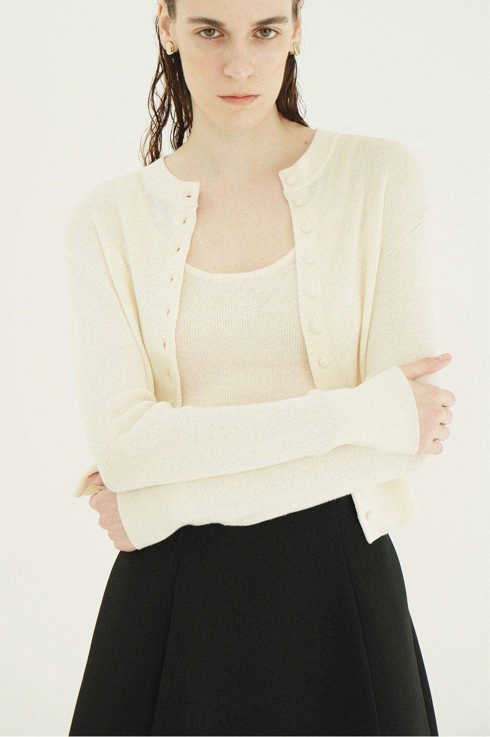 ニットカーディガン×タンクトップ セット -  BUTTON CARDIGAN TANK SET （IVORY)