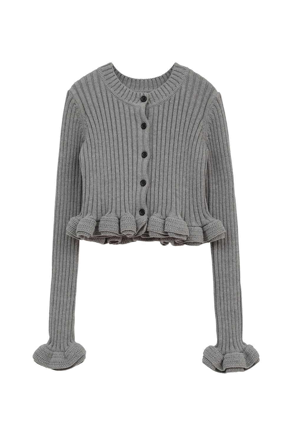 ダブルフェイス フリルド ニットトップス - W FACE SHORT FRILLED KNIT TOPS (GREY)
