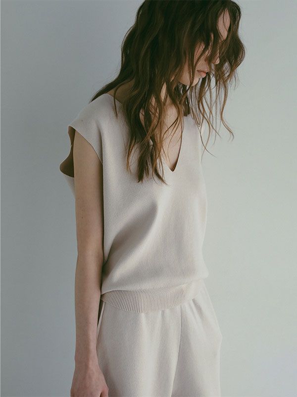 コットンシルクスリーブレスニットプルオーバー - IVORY