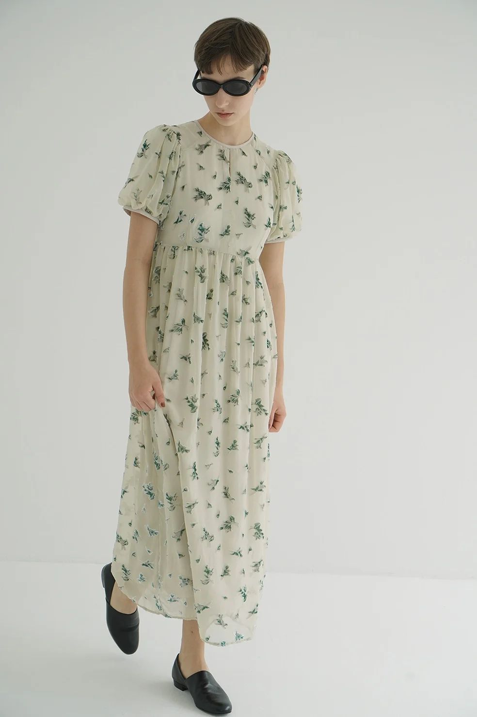 CLANE　constructive opal flower onepiece CLANE - オパールプリント ワンピース - FLOWER OPAL PUFF