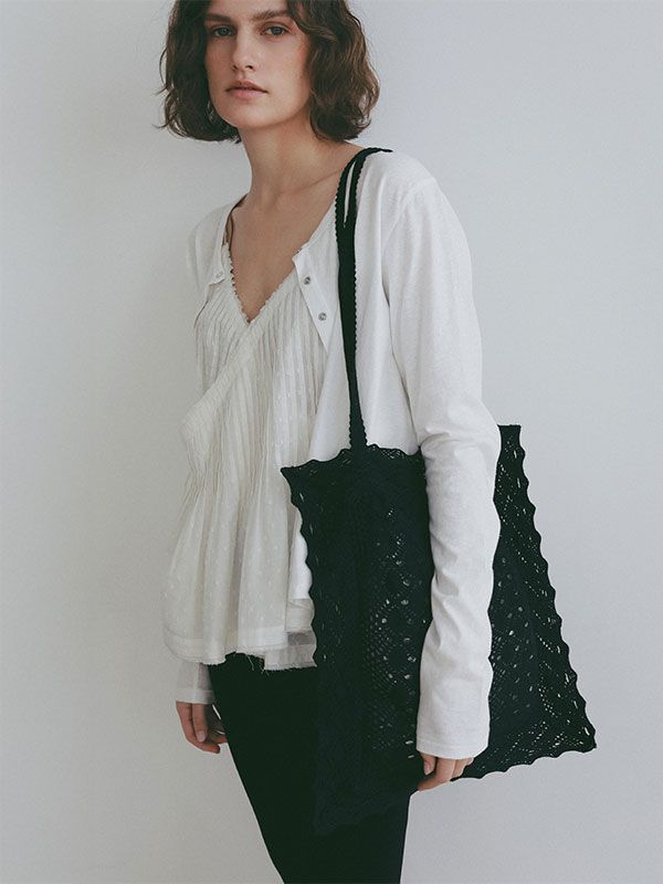 クロシェレーストートバッグ（BLACK)