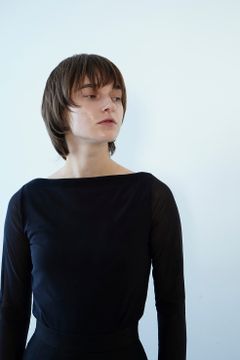 シアー メッシュ スリット トップス - SHEER MESH SLIT TOPS - BLACK