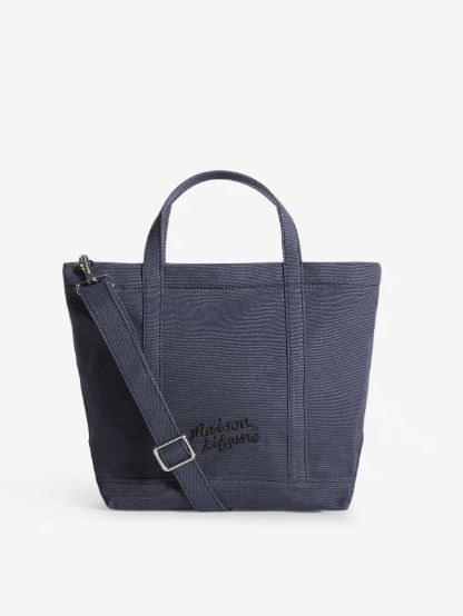 ボールドフォックスヘッド 刺繍 スモール トートバッグ コットンキャンバス - ネイビー