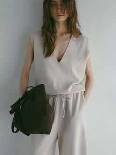 コットンシルクスリーブレスニットプルオーバー - IVORY
