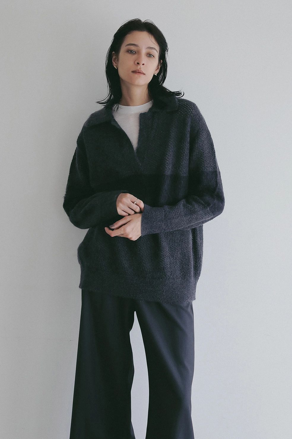 モヘアポロニット - MOHAIR POLO KNIT (CHARCOAL GRAY)
