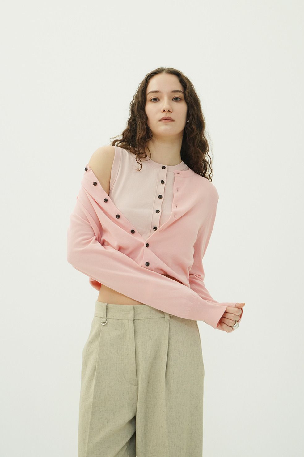 レイヤーニットカーディガン - W LAYERED KNIT CARDIGAN (PINK)