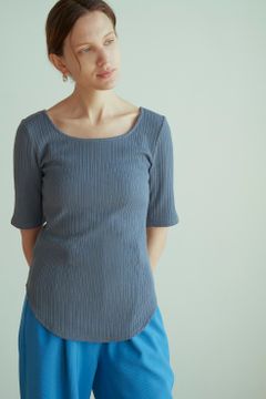 リブディープネックトップス -  RIB DEEP NECK TOPS - BLUE