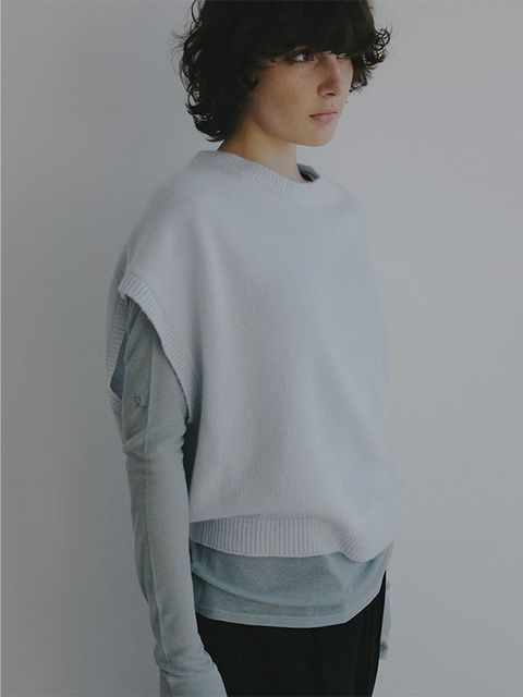 ウールカシミヤスリーブレスニットプルオーバー (BLUE)