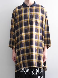 ハーフジップシャツ - HALF ZIP SHIRT NAVY YELLOW CHECK