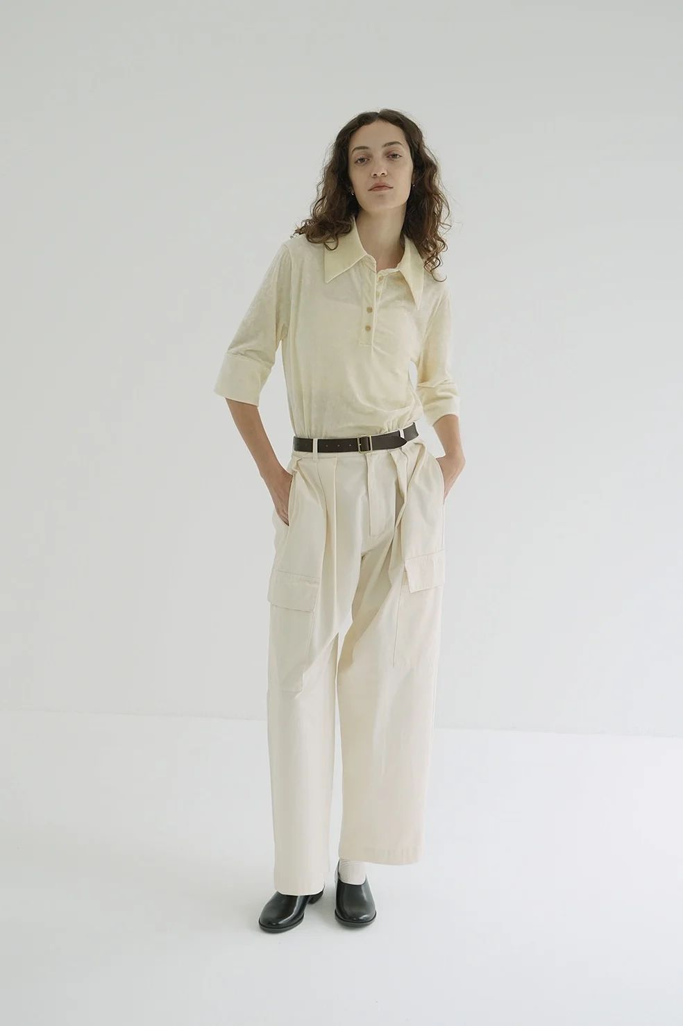 ベロア ポロトップス - CRUSHED VELOUR POLO TOPS IVORY