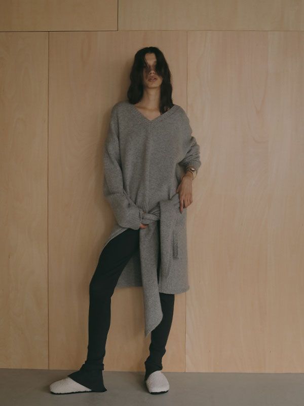 レイヤードニットラップスカート  (GREY)