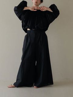 コットンリネンボリュームパンツ - NAVY