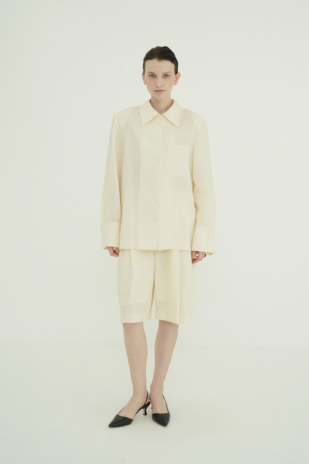 テンセルシャツジャケット - TENCEL SHIRT JACKET (IVORY)