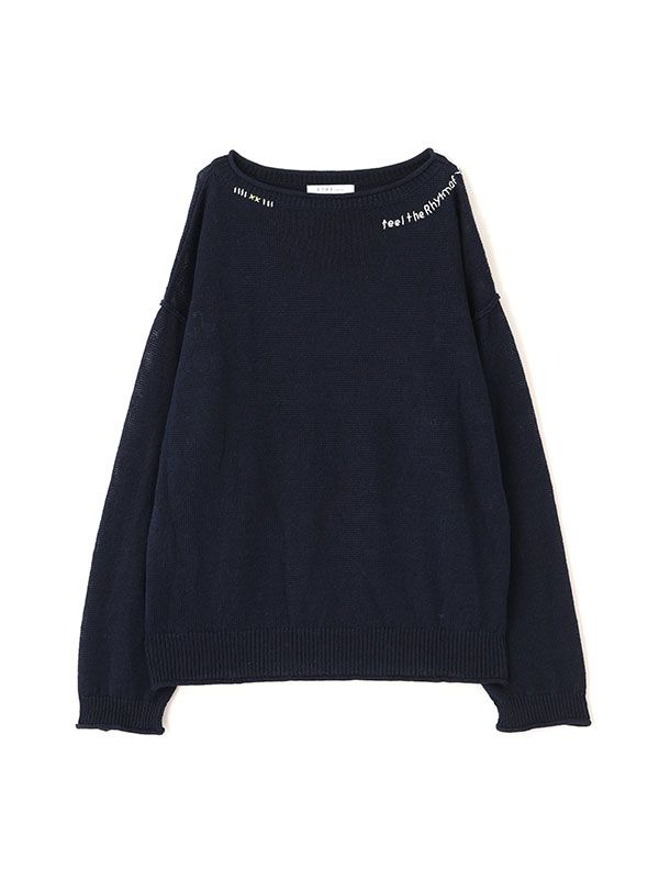 エンブロイダリーローゲージニットプルオーバー (NAVY)