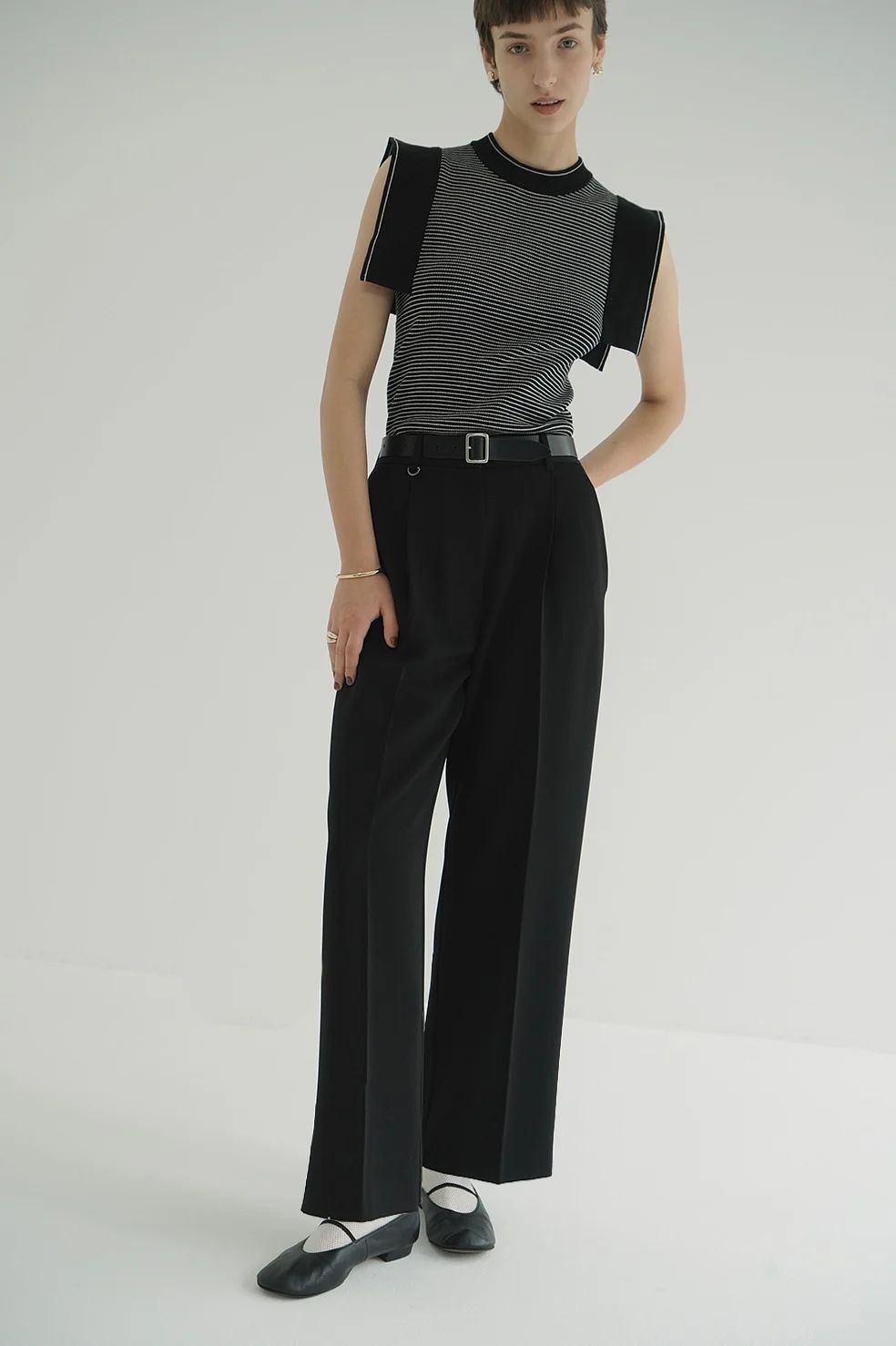 【クラネ】ダブルウエストタックパンツ CLANE - 2WAY TUCK STRAIGHT PANTS BLACK - タックストレート