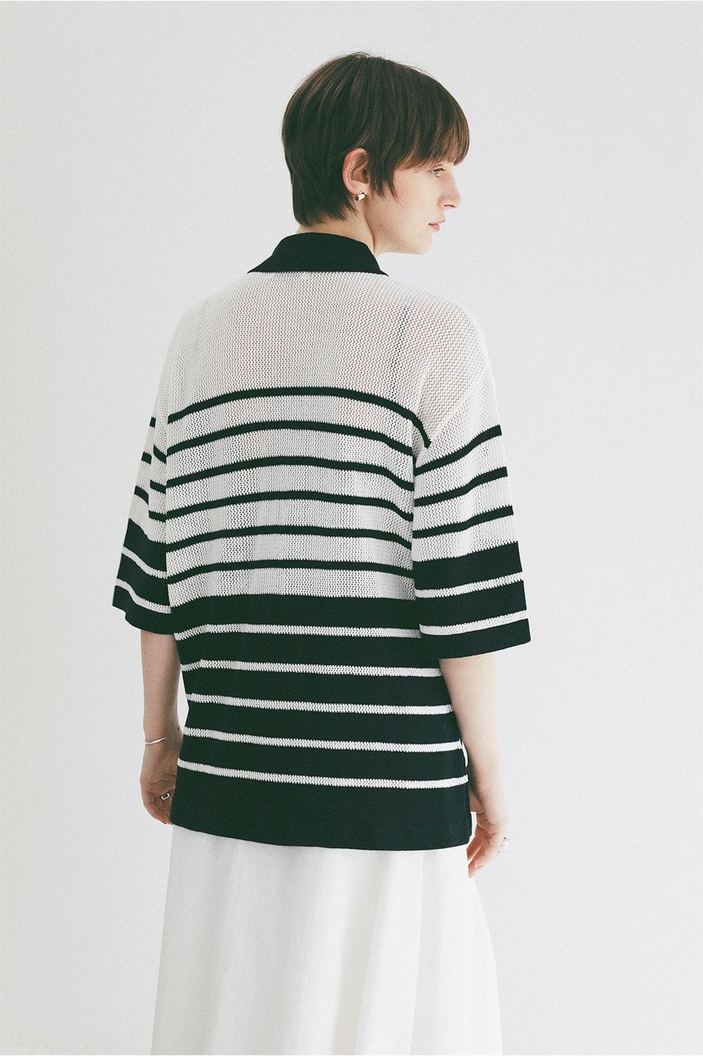 ハーフスリーブオーバーニットシャツ - HALF SLEEVE OVER KNIT SHIRT(NAVY)