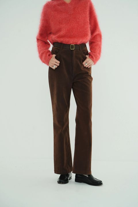 ハイウエスト フロッキーパンツ | FLOCKY CENTER PRESS PANTS(BROWN)