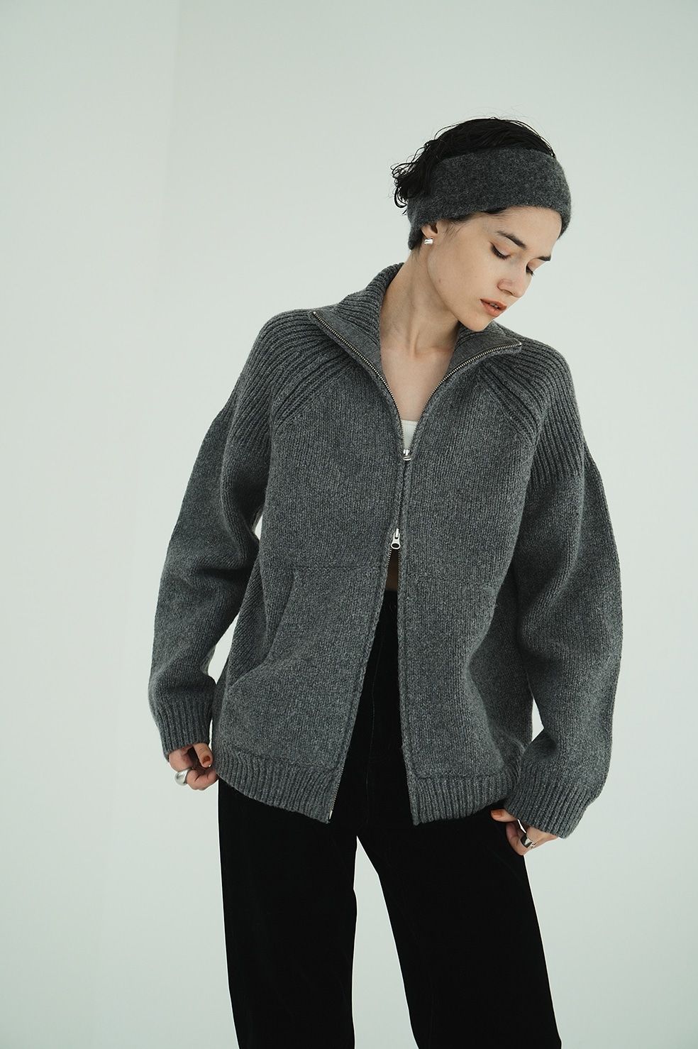 ポケット ジップ ニット｜ POCKET ZIP KNIT TOPS (GREY)