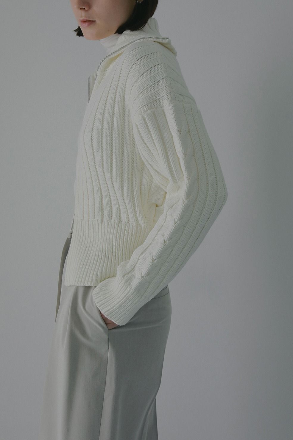 コットンリブニットブルゾン - COTTON RIBKNIT BLOUSON (WHITE)