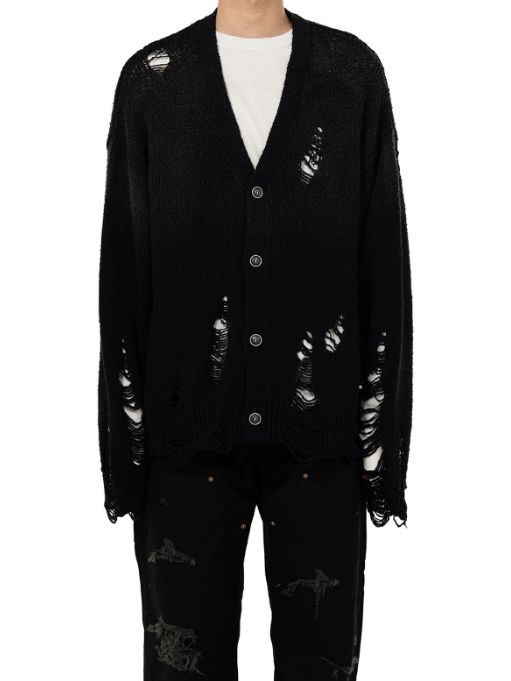 サンフェードライクニットカーディガン - Sun Faded Like Knit Cardigan (BLACK)