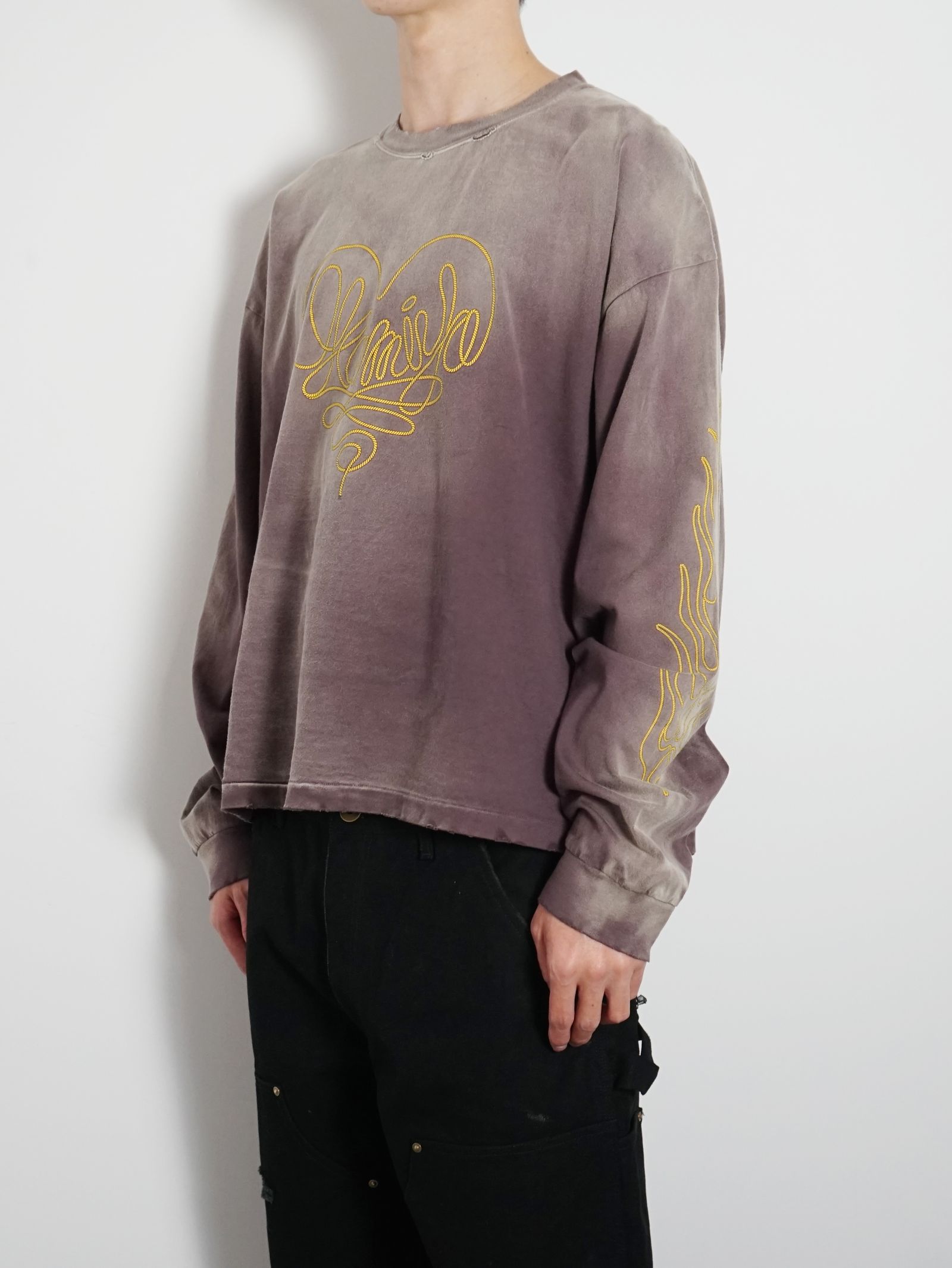 ロープ ブリーチド ロングスリーブ Tシャツ -  "ROPE" BREACHED L/S TEE -  BROWN