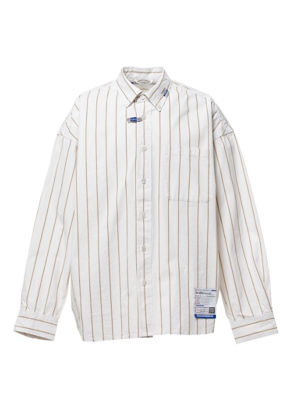 コットン ハイ デンシティ ストライプ ロング スリーブ シャツ | Cotton High Density Stripe Long-sleeve Shirt- WHITE