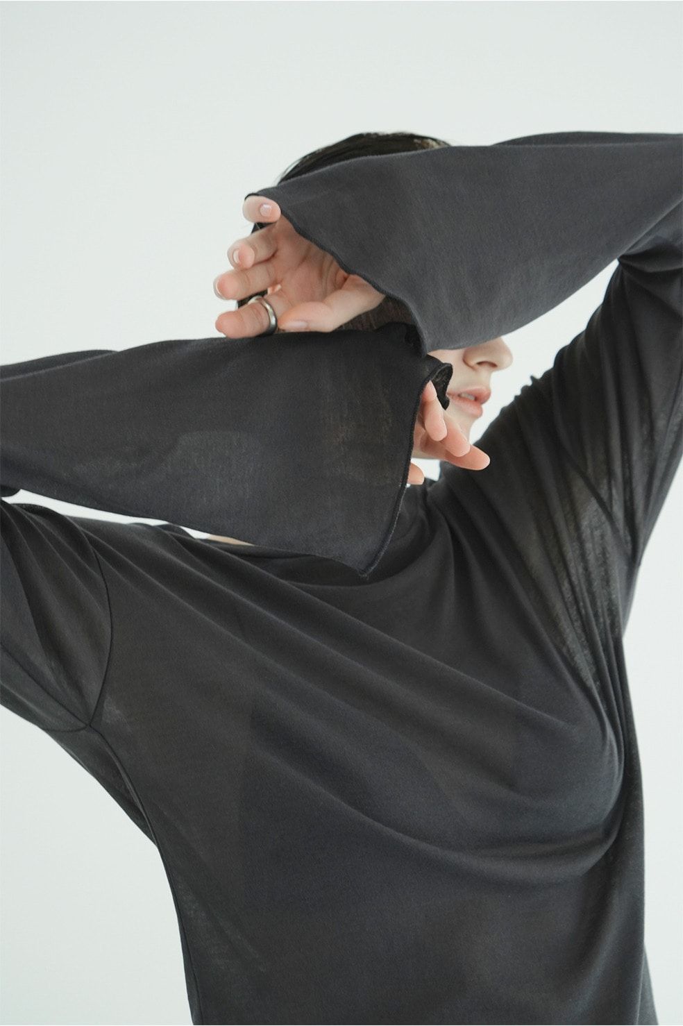 シアールーズロンティー - SHEER LOOSE CUT TOPS (CHARCOAL GRAY)