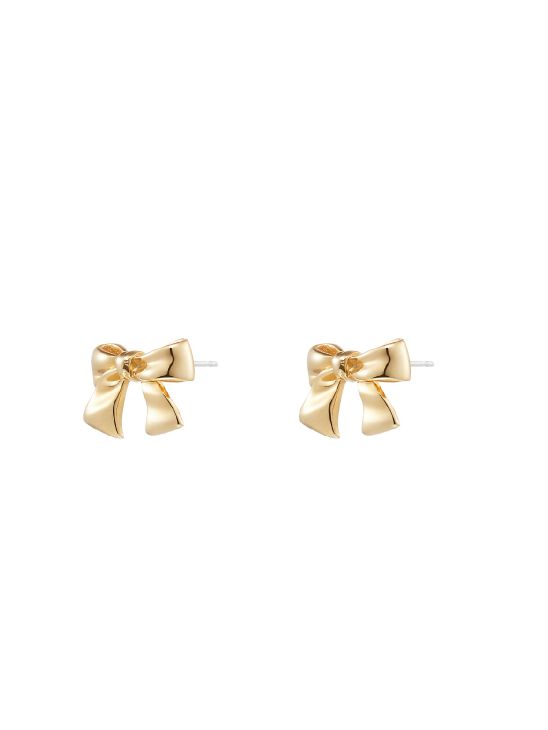 【両耳用】 スモール リボンスタッドピアス - Ribbon Stud Earrings S SIZE GOLD