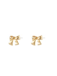 【両耳用】 スモール リボンスタッドピアス - Ribbon Stud Earrings S SIZE GOLD