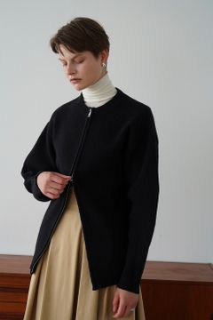 ジップ リブ ニット トップス - ZIP RIB KNIT TOPS BLACK