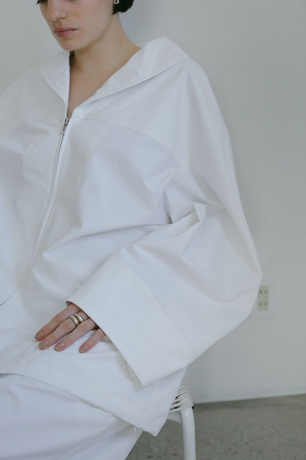 ラッシュガードトップス -  ACTIVE SHAWL COLLAR ZIP TOPS - WHITE