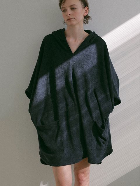 フェードパイルフードポンチョ (NAVY)