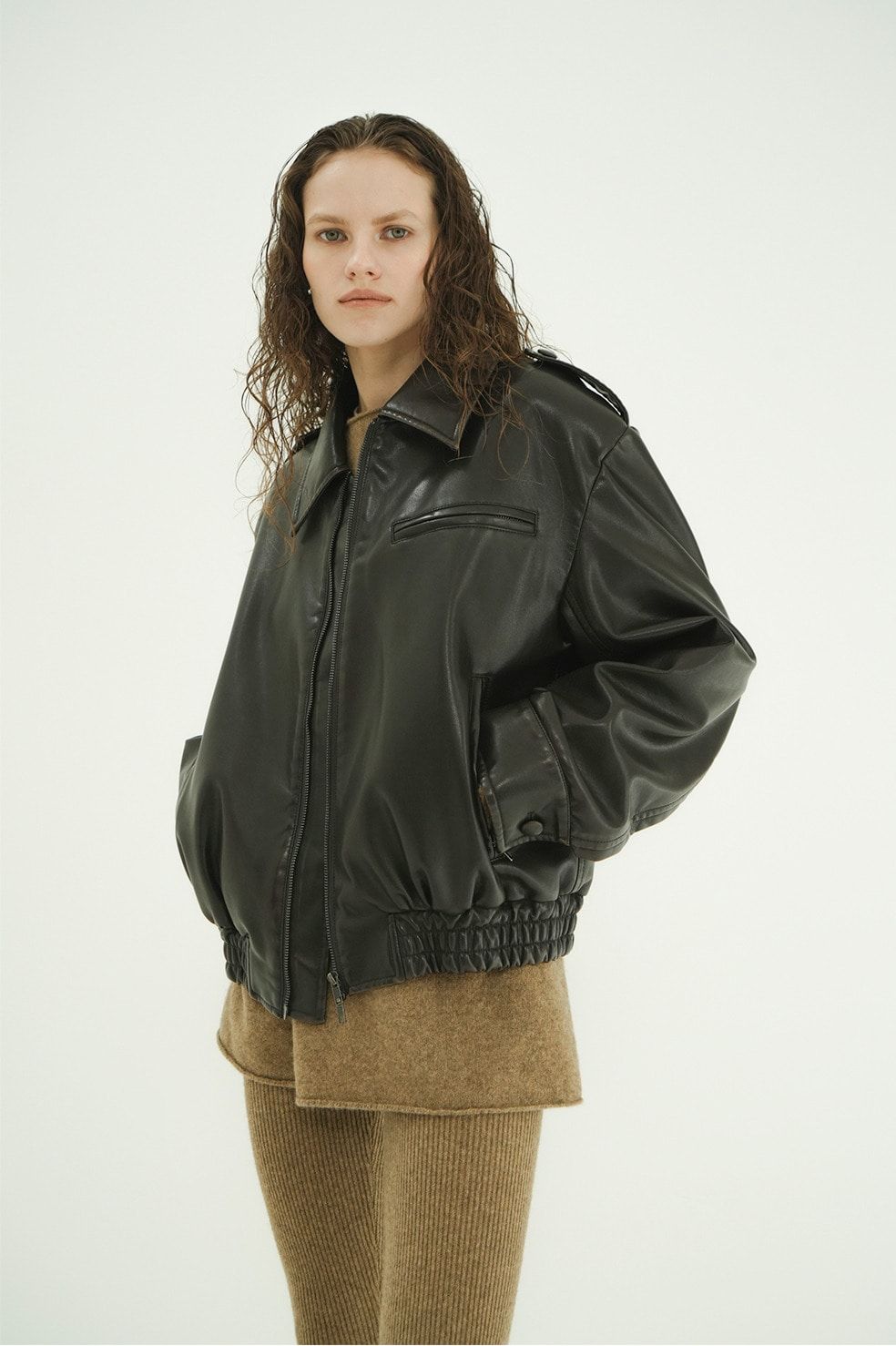 バルキーラインシングルレザージャケット - BULKY LINE SINGLE LEATHER JACKET (BROWN)