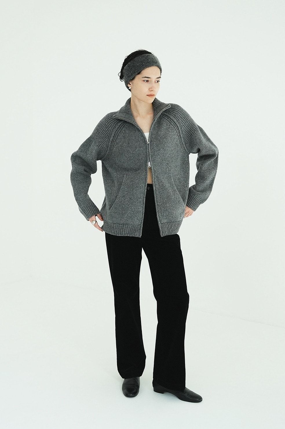 ハイウエスト フロッキーパンツ | FLOCKY CENTER PRESS PANTS（BLACK)