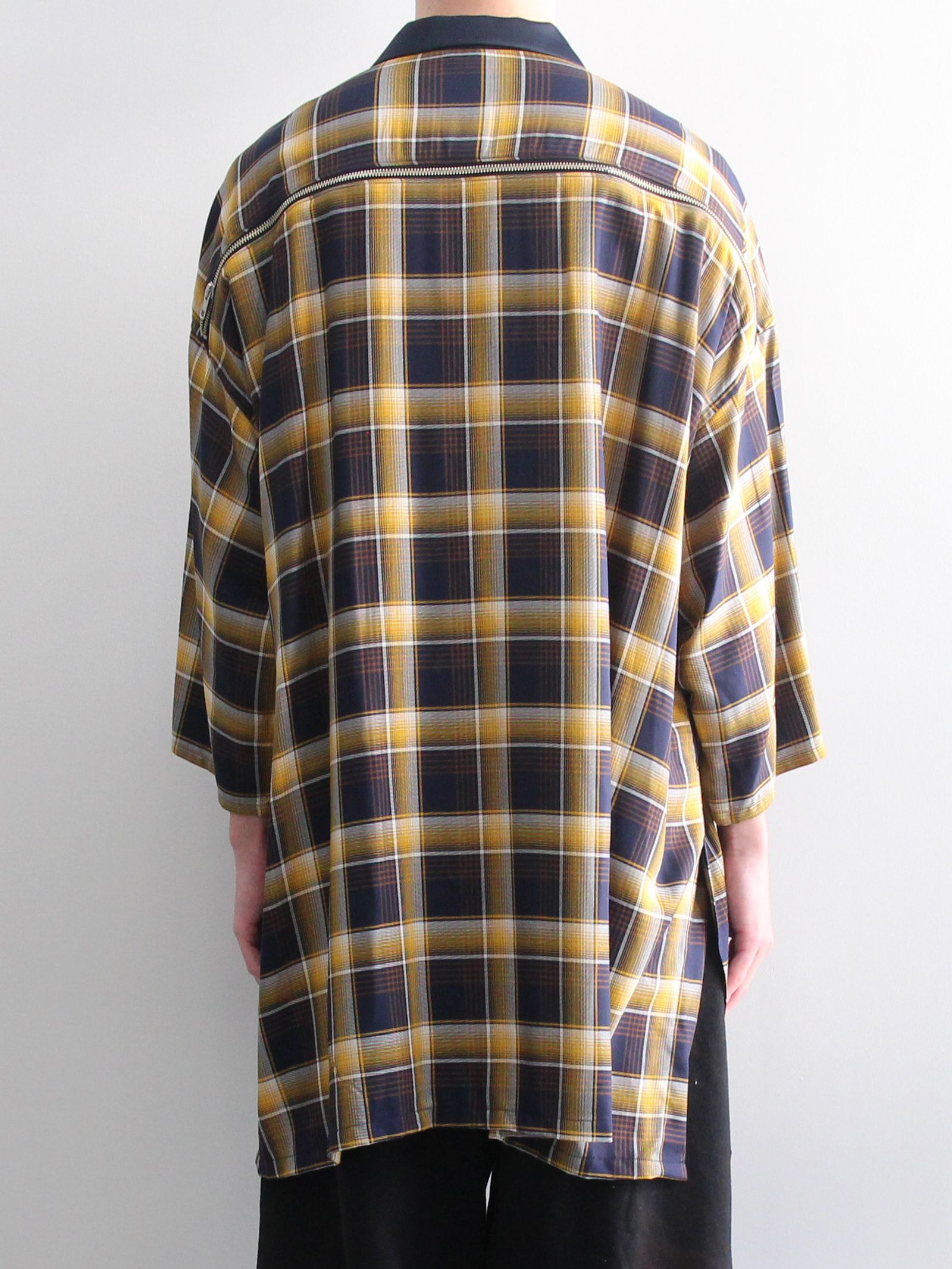 KIDILL - ハーフジップシャツ - HALF ZIP SHIRT NAVY YELLOW CHECK