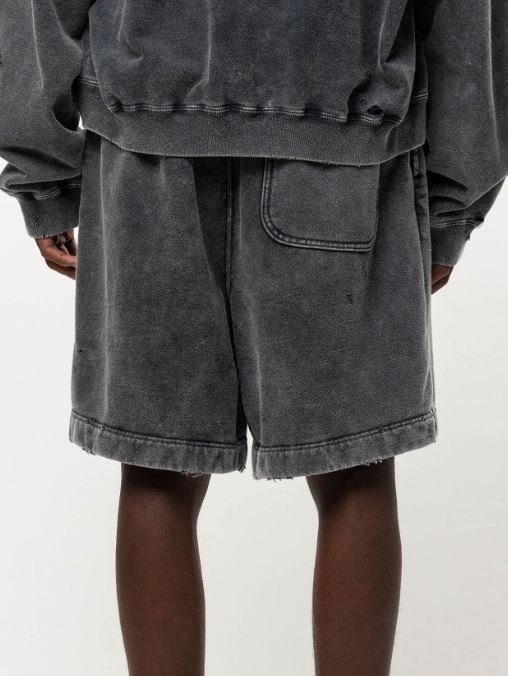 ブリーチド スウェット ショーツ - Bleached Sweat Shorts (BLACK))