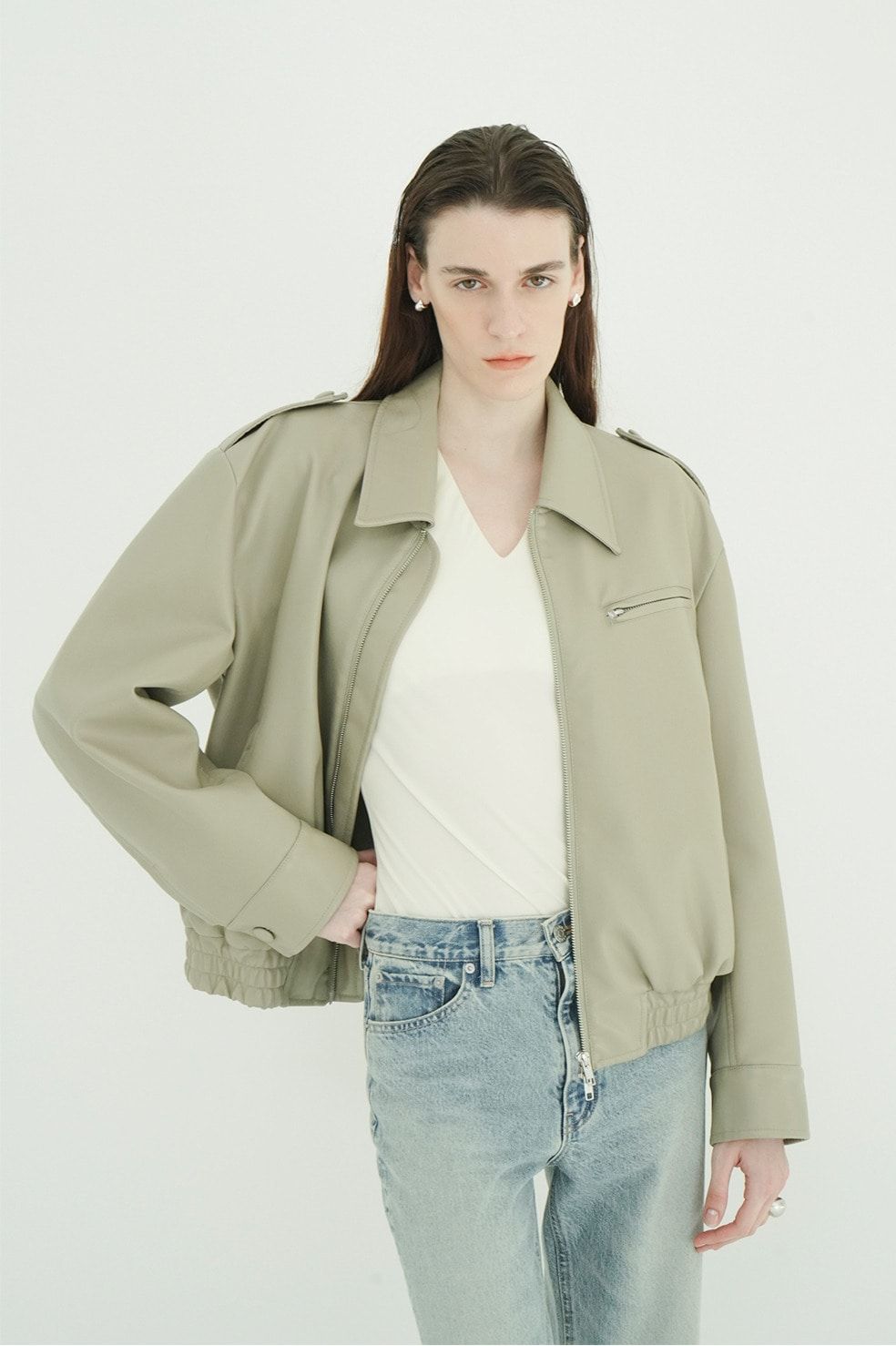 バルキーラインシングルレザージャケット - BULKY LINE SINGLE LEATHER JACKET (MOSS GREEN)
