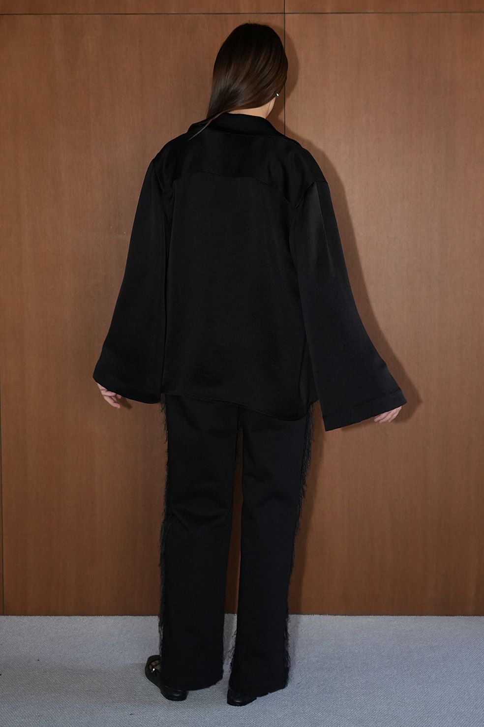 CLANE - TAILORED SATIN SHIRT - BLACK - サテン テーラードシャツ ...