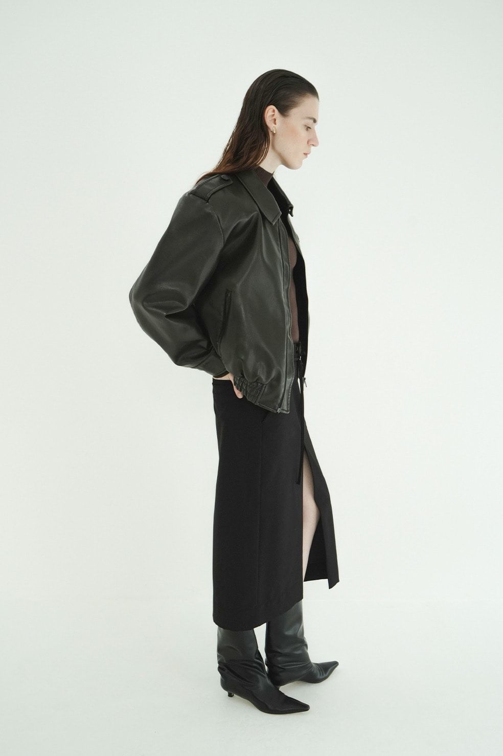 バルキーラインシングルレザージャケット - BULKY LINE SINGLE LEATHER JACKET (BLACK)