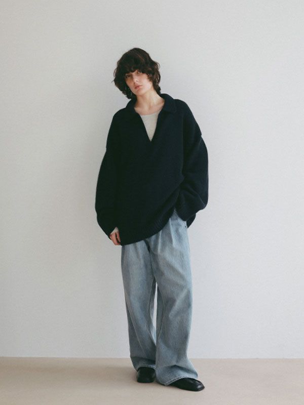 デニムタックワイドパンツ (BLUE)